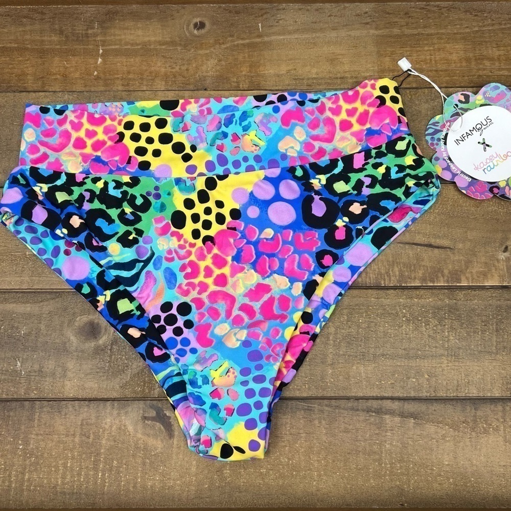 Infamous Swim x Kasey Rainbows Ginger Bikini Bottom in Electric Leopard Sz L